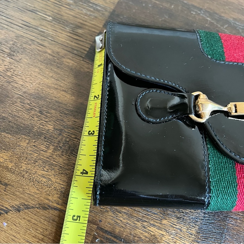 Gucci Tri Fold Web Detail Horsebit Black Patent Leather Vintage Wallet - Picture 4 of 17